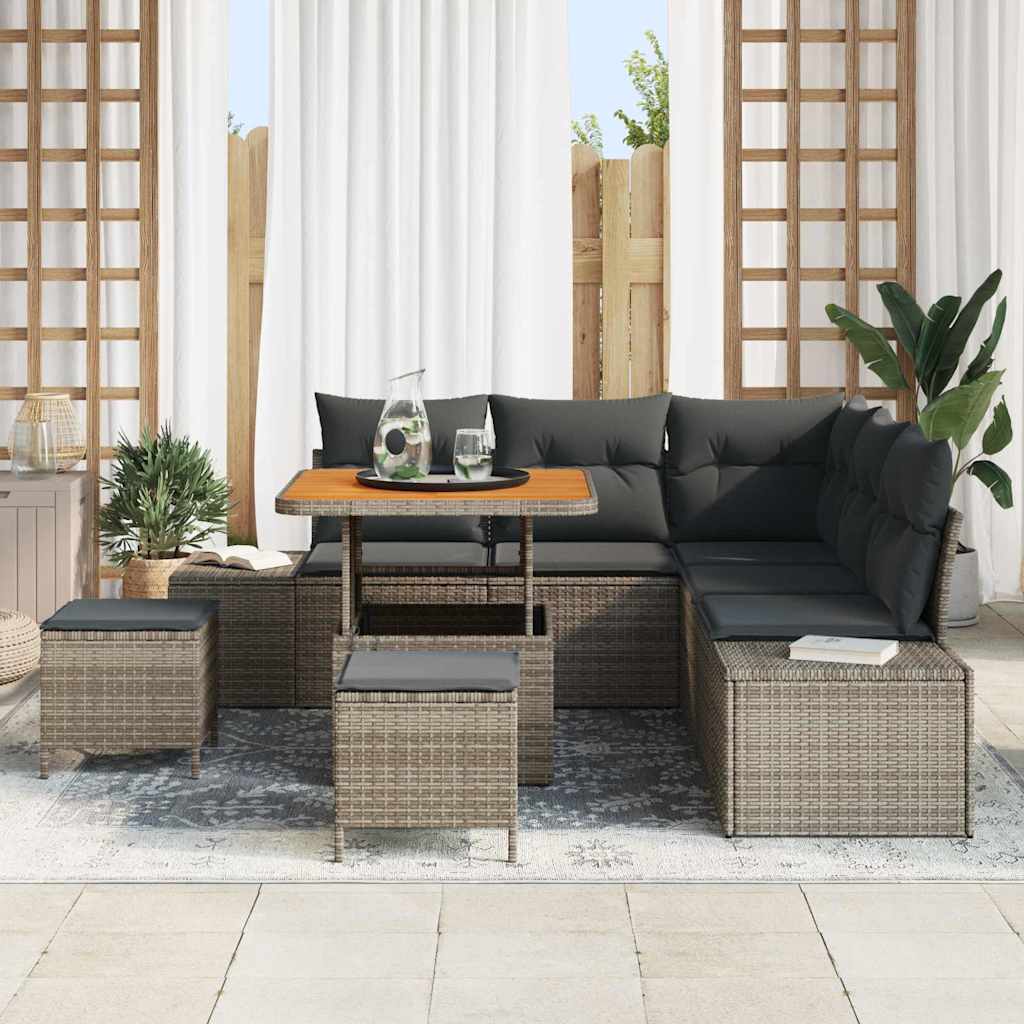 Conjunto de Sofá de Jardim 8 pcs Cinzeto Rattan Sintético