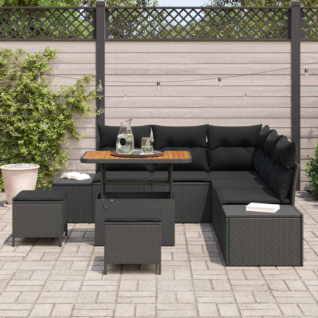 Conjunto de Sofá de Jardim 8 pcs Preto Rattan Sintético