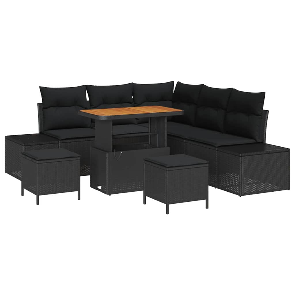 Conjunto de Sofá de Jardim 8 pcs Preto Rattan Sintético