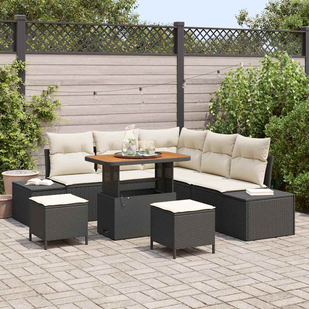Conjunto de Sofá de Jardim 8 pcs Preto Rattan Sintético