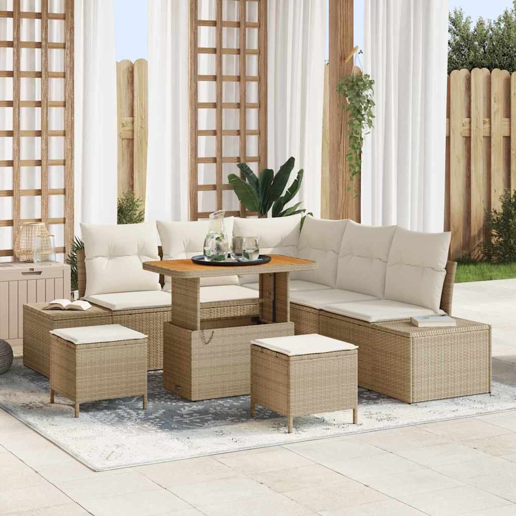 Conjunto de Sofá de Jardim 8 pcs Bege Rattan Sintético