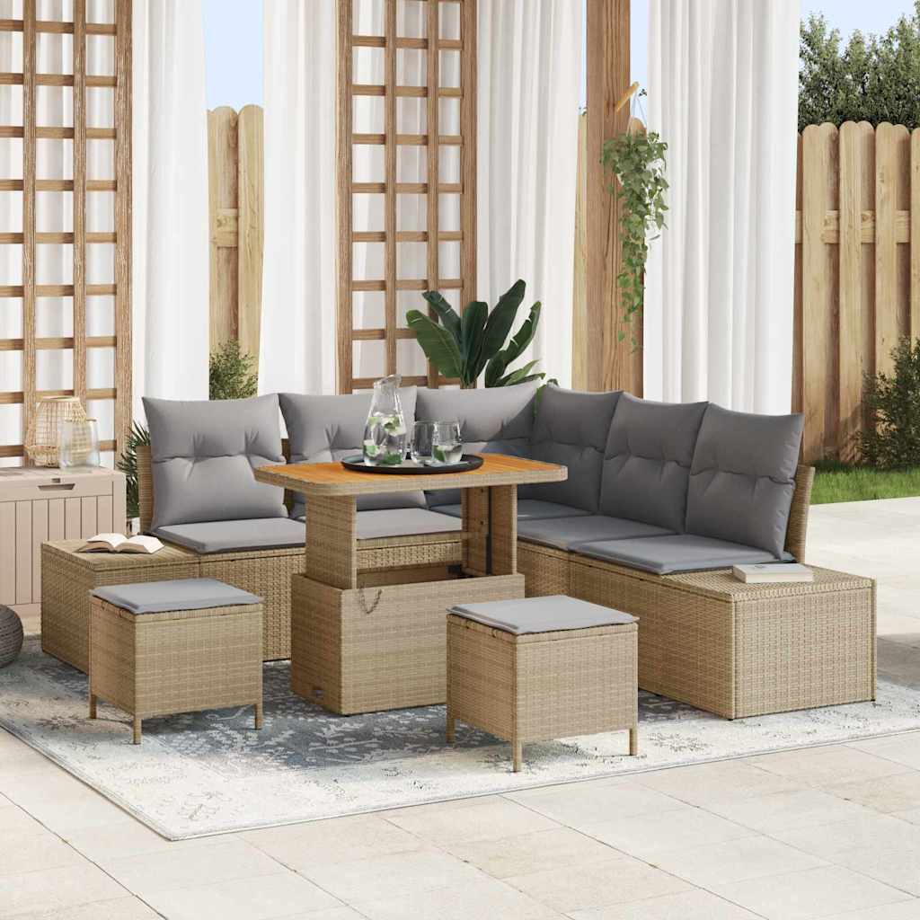 Conjunto de Sofá de Jardim 8 pcs Bege Rattan Sintético