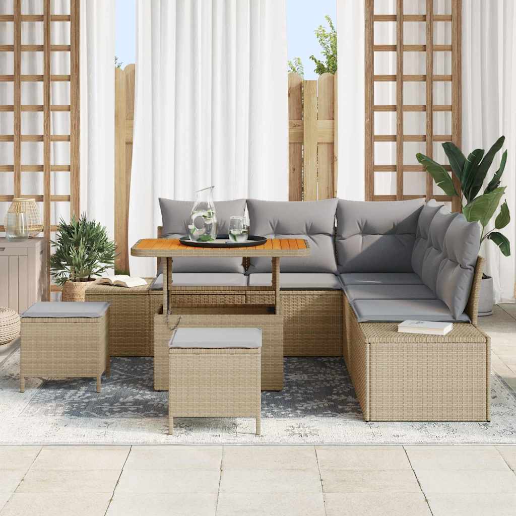 Conjunto de Sofá de Jardim 8 pcs Bege Rattan Sintético