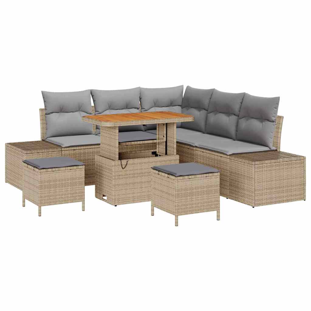 Conjunto de Sofá de Jardim 8 pcs Bege Rattan Sintético