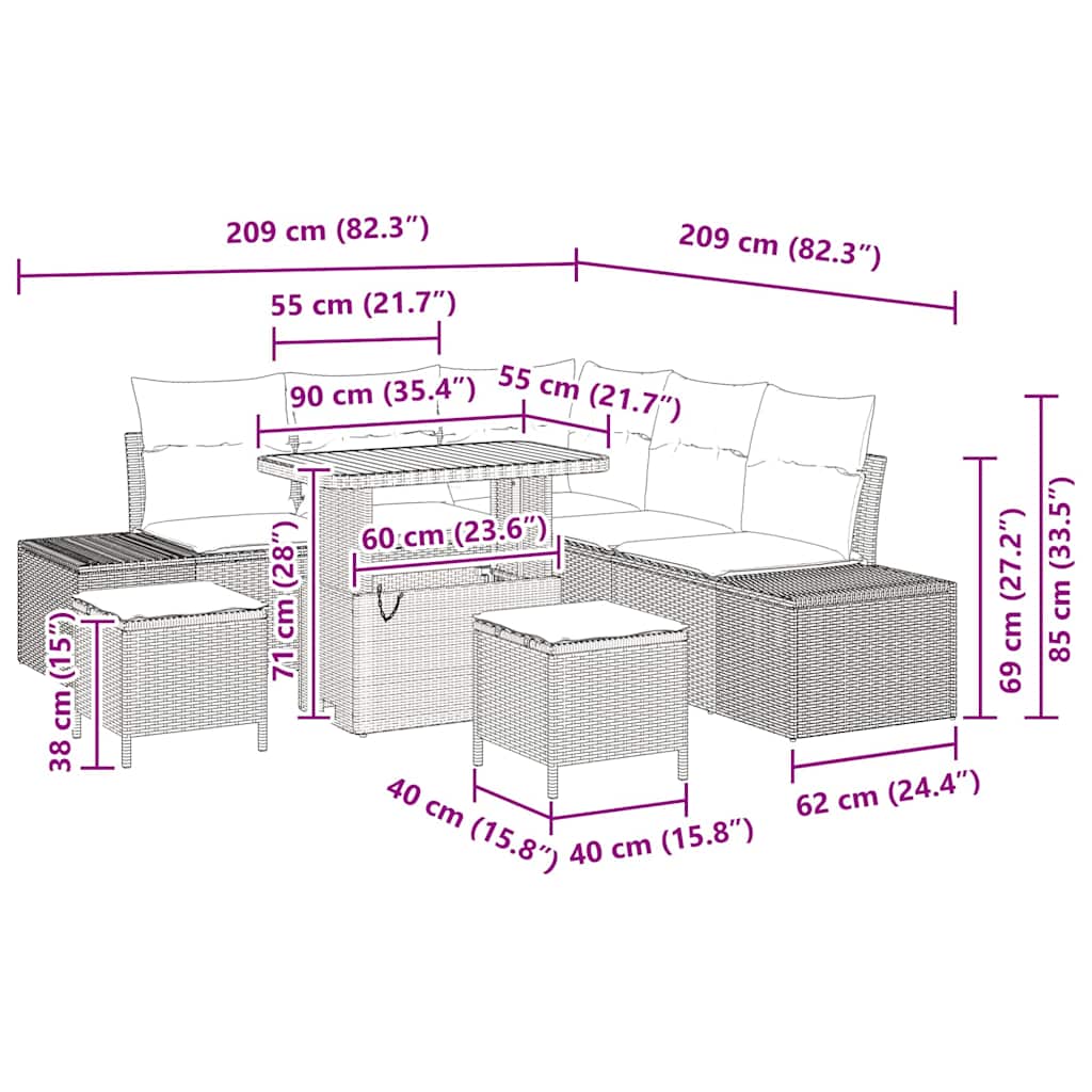 Conjunto de Sofá de Jardim 8 pcs Bege Rattan Sintético