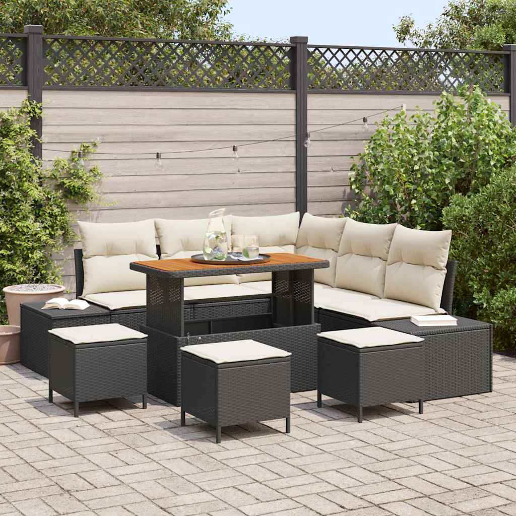 Conjunto de Sofá de Jardim 9 pcs Preto Rattan Sintético