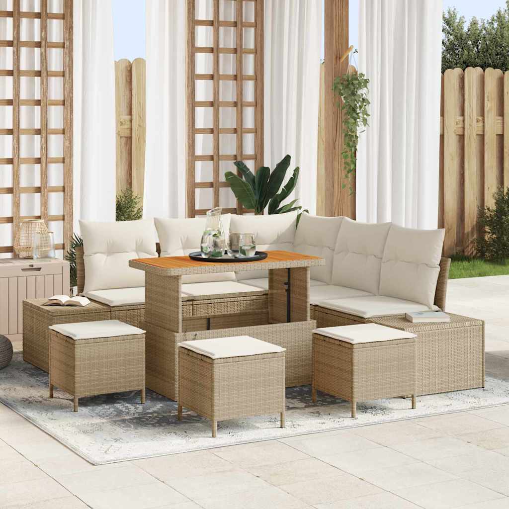 Conjunto de Sofá de Jardim 9 pcs Bege Rattan Sintético