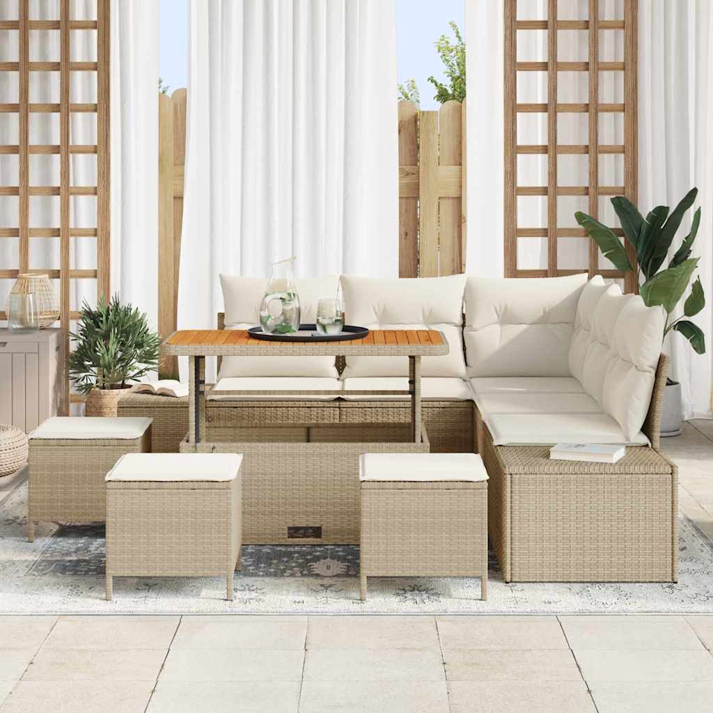 Conjunto de Sofá de Jardim 9 pcs Bege Rattan Sintético