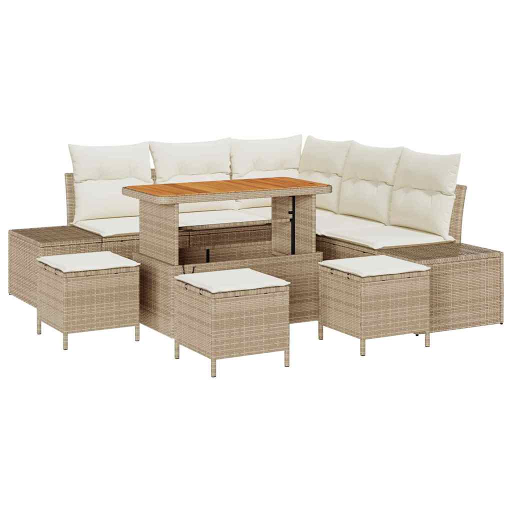 Conjunto de Sofá de Jardim 9 pcs Bege Rattan Sintético