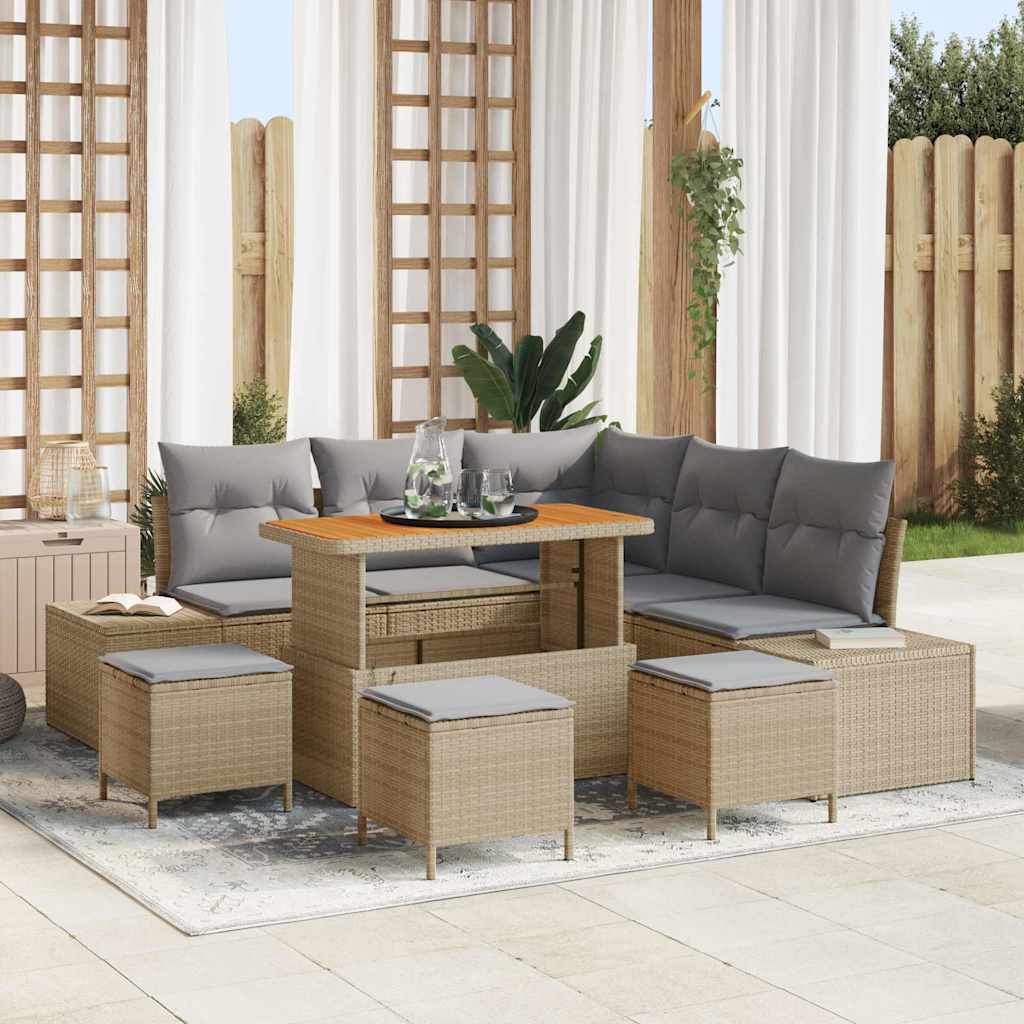 Conjunto de Sofá de Jardim 9 pcs Bege Rattan Sintético