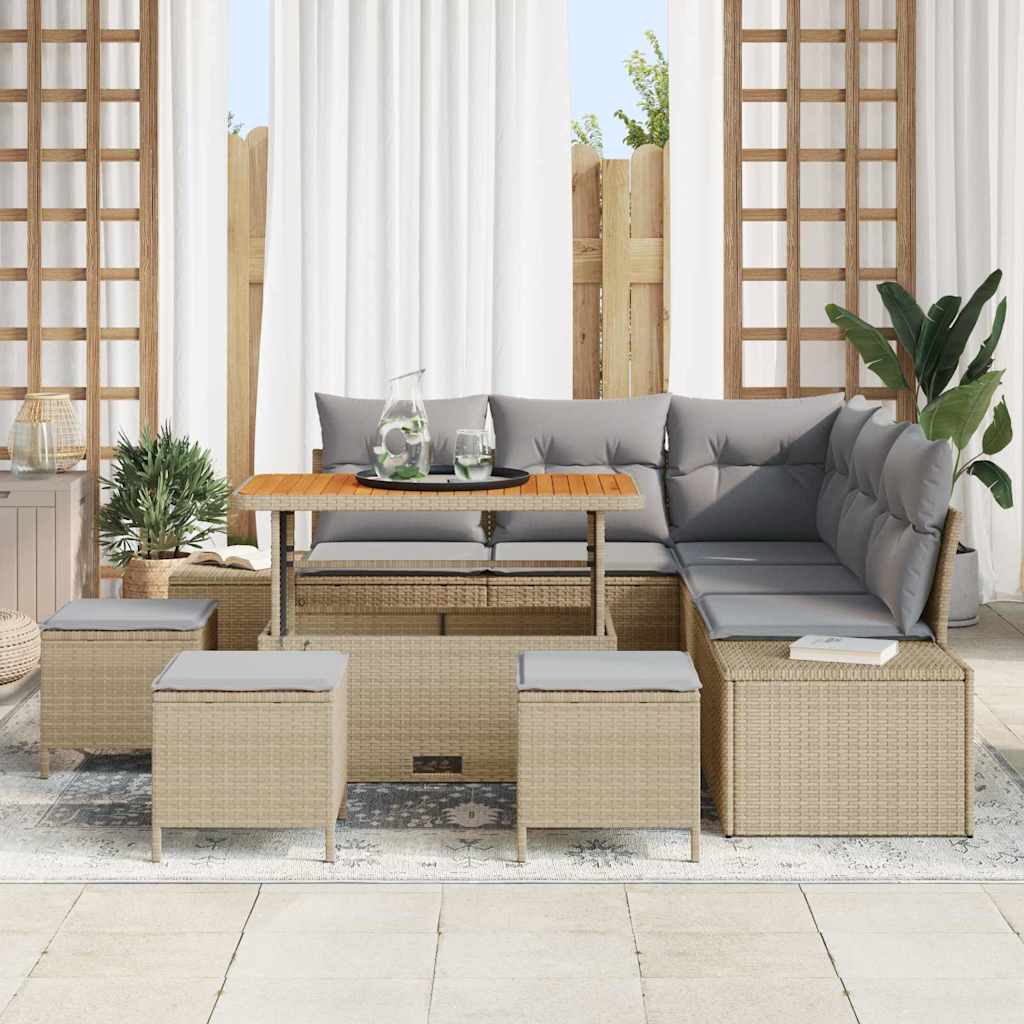 Conjunto de Sofá de Jardim 9 pcs Bege Rattan Sintético