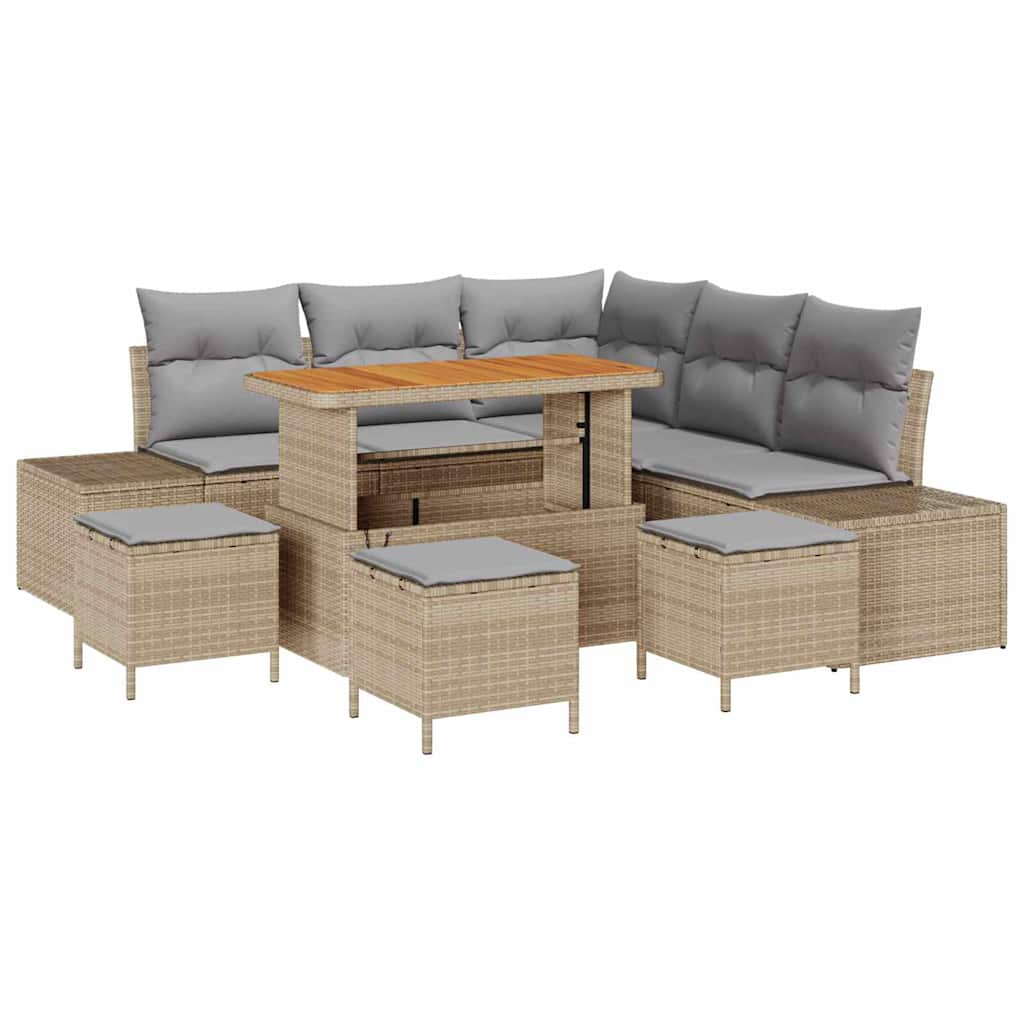 Conjunto de Sofá de Jardim 9 pcs Bege Rattan Sintético
