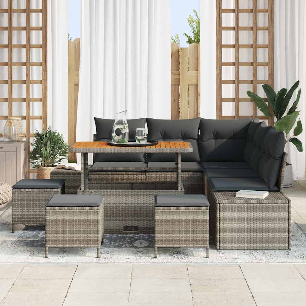 Conjunto de Sofá de Jardim 9 pcs Cinzeto Rattan Sintético
