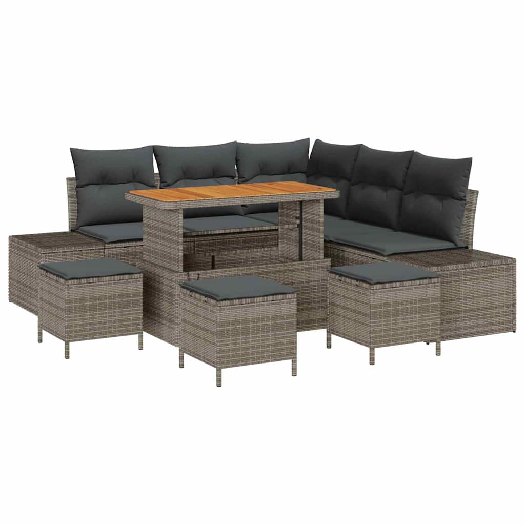 Conjunto de Sofá de Jardim 9 pcs Cinzeto Rattan Sintético