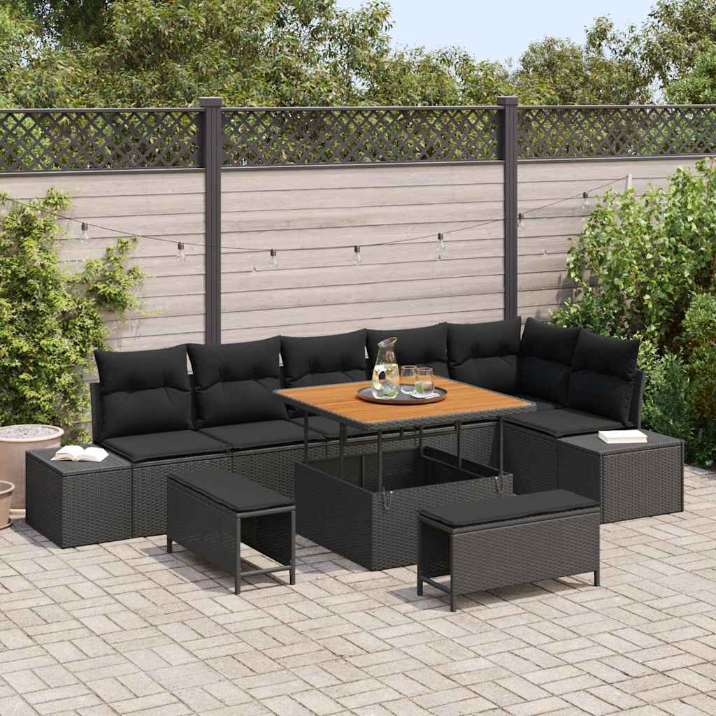 Conjunto de Sofá de Jardim 9 pcs Preto Rattan Sintético