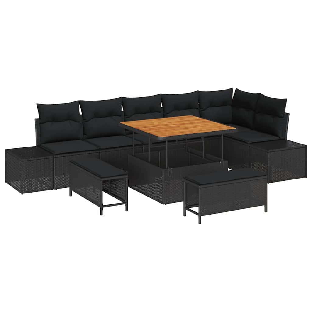 Conjunto de Sofá de Jardim 9 pcs Preto Rattan Sintético