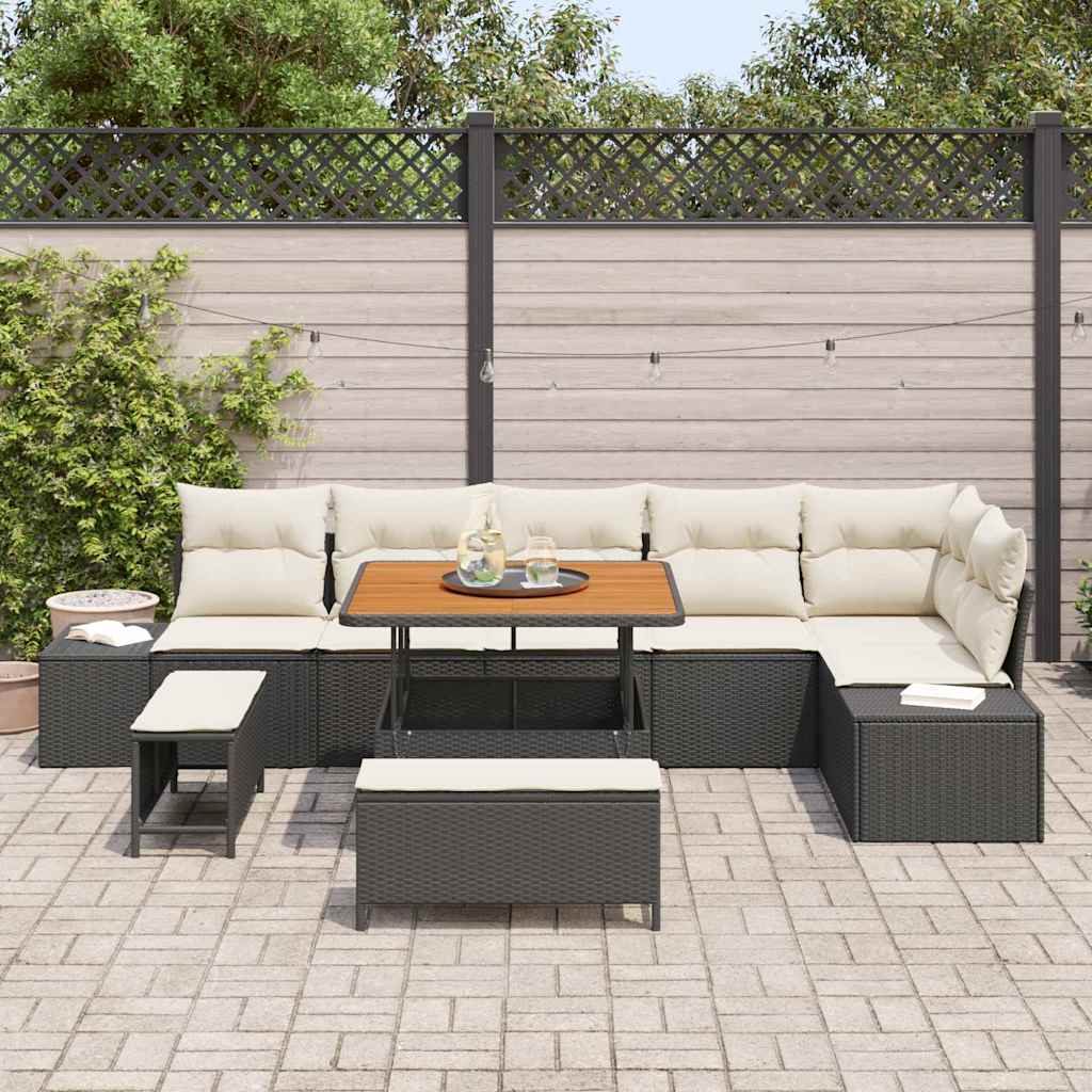 Conjunto de Sofá de Jardim 9 pcs Preto Rattan Sintético