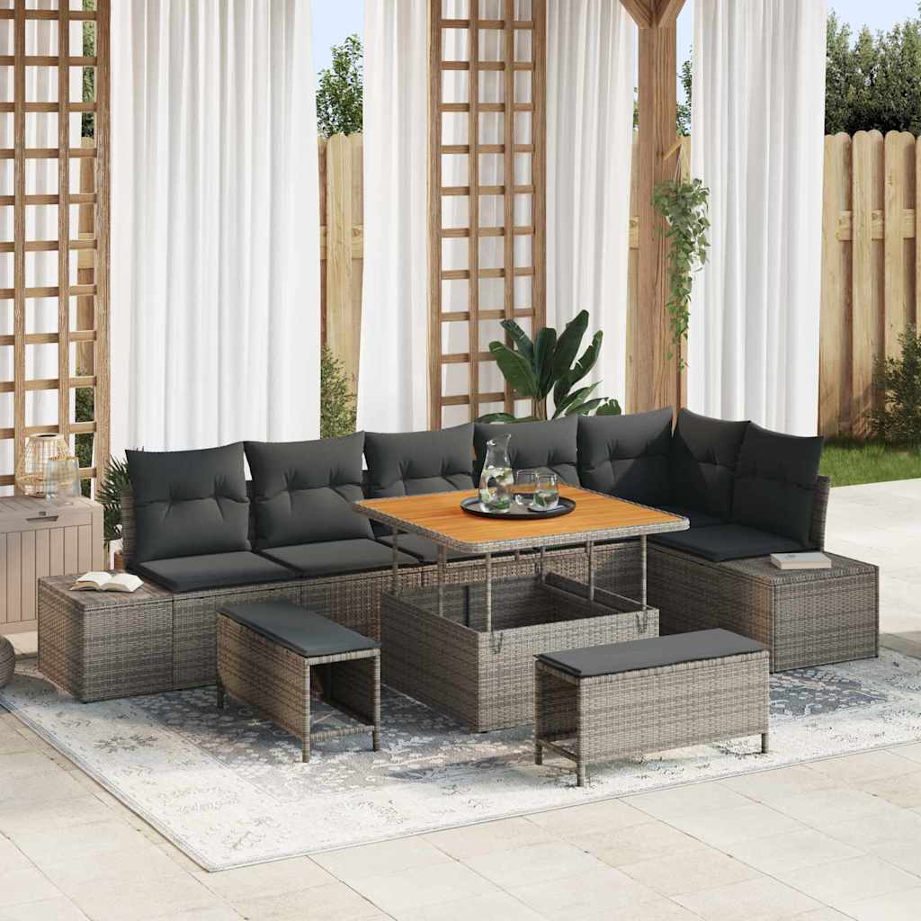 Conjunto de Sofá de Jardim 9 pcs Cinzeto Rattan Sintético