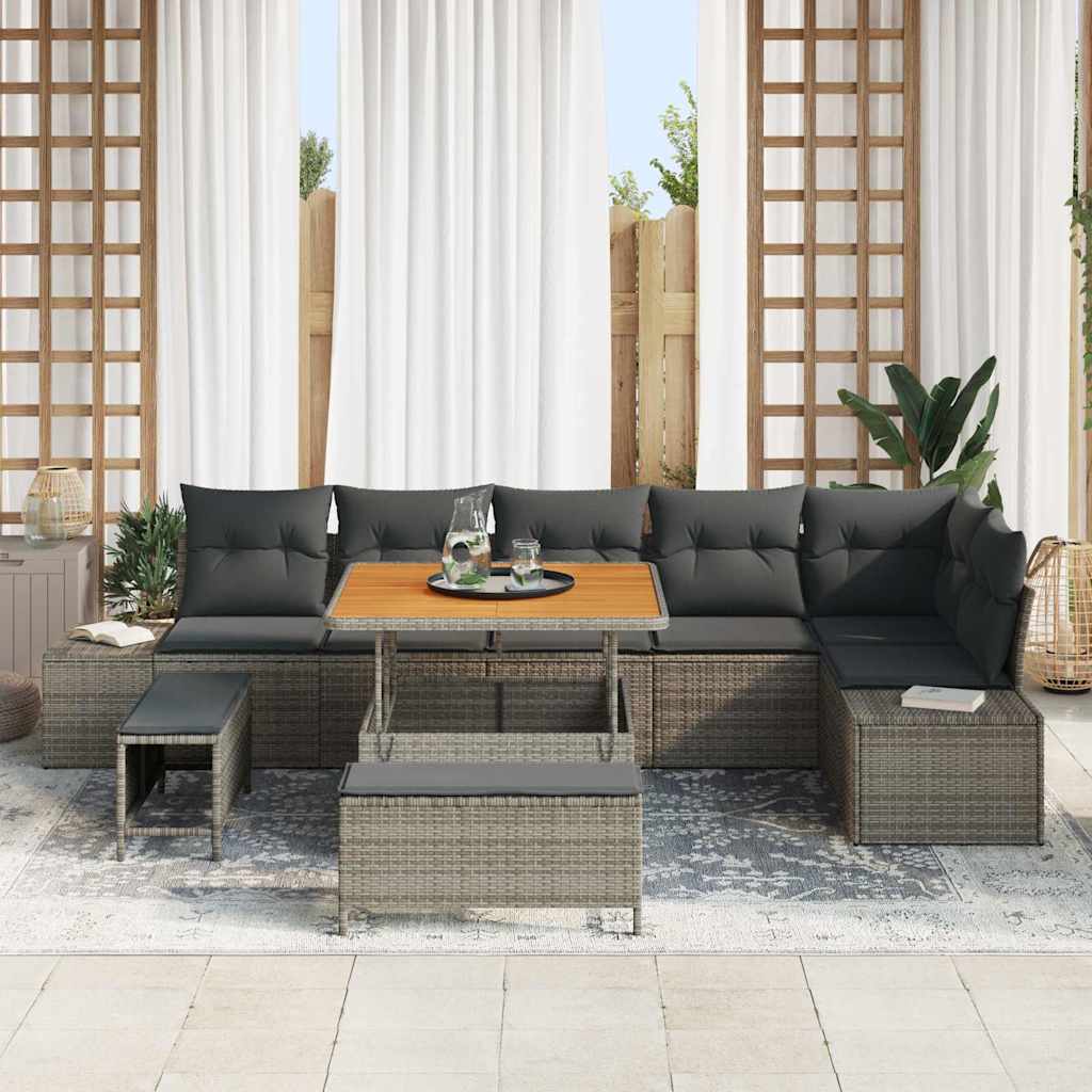 Conjunto de Sofá de Jardim 9 pcs Cinzeto Rattan Sintético