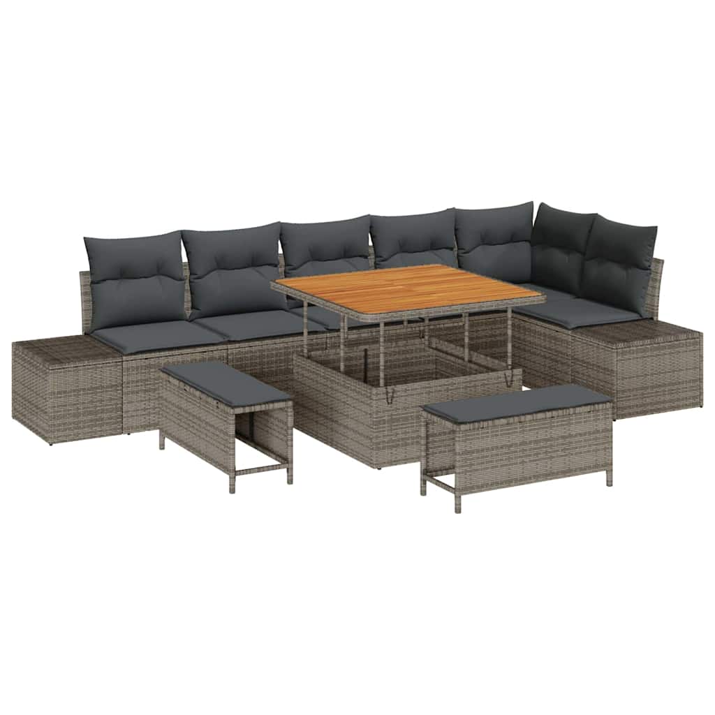 Conjunto de Sofá de Jardim 9 pcs Cinzeto Rattan Sintético