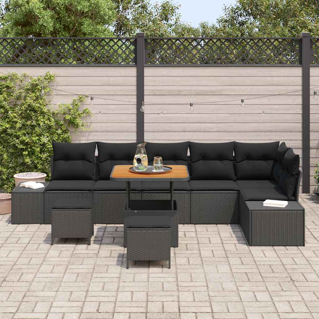 Conjunto de Sofá de Jardim 9 pcs Preto Rattan Sintético