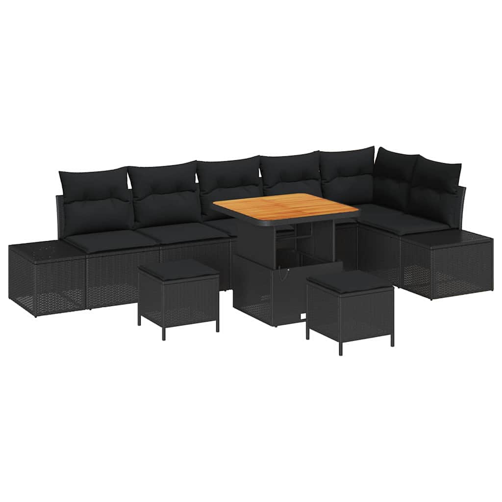 Conjunto de Sofá de Jardim 9 pcs Preto Rattan Sintético