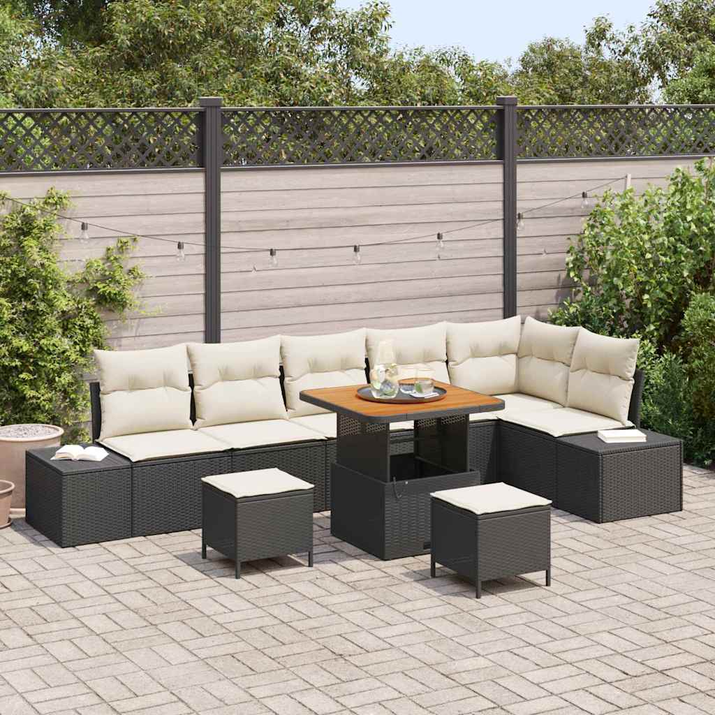Conjunto de Sofá de Jardim 9 pcs Preto Rattan Sintético