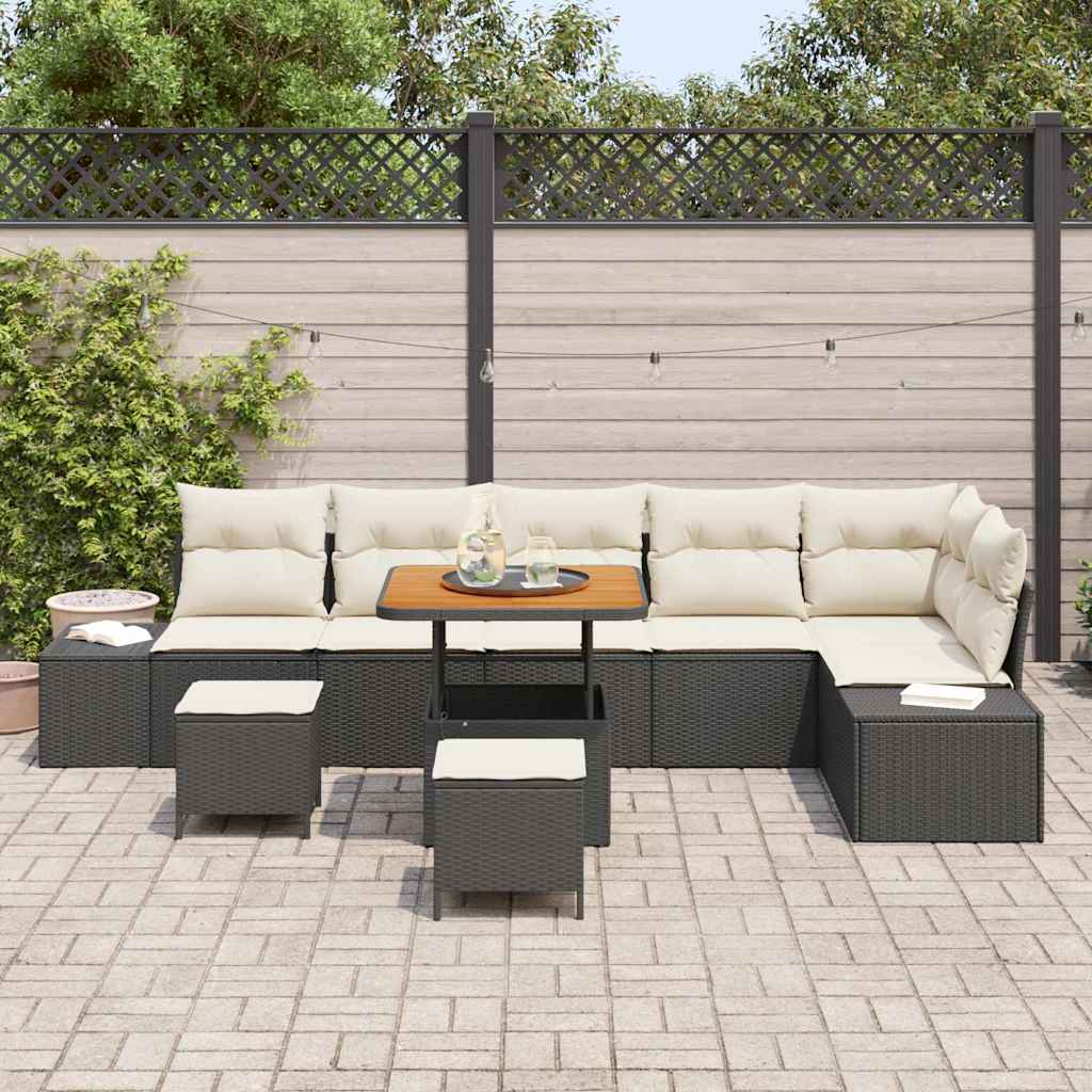 Conjunto de Sofá de Jardim 9 pcs Preto Rattan Sintético