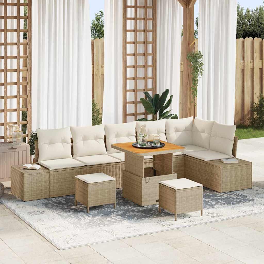 Conjunto de Sofá de Jardim 9 pcs Bege Rattan Sintético