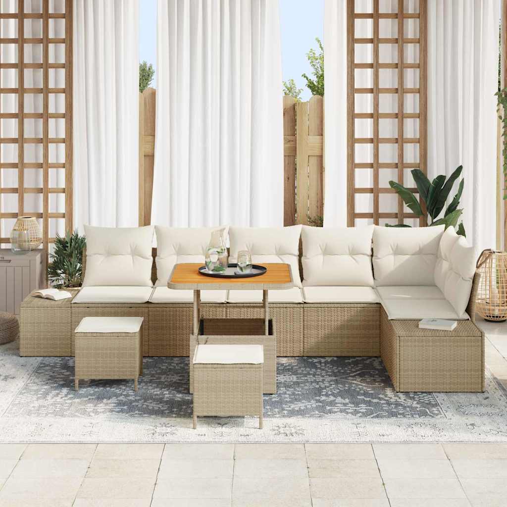 Conjunto de Sofá de Jardim 9 pcs Bege Rattan Sintético