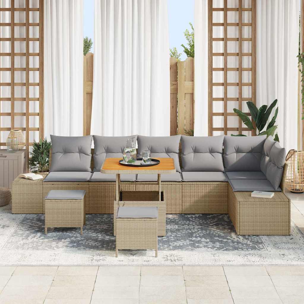 Conjunto de Sofá de Jardim 9 pcs Bege Rattan Sintético