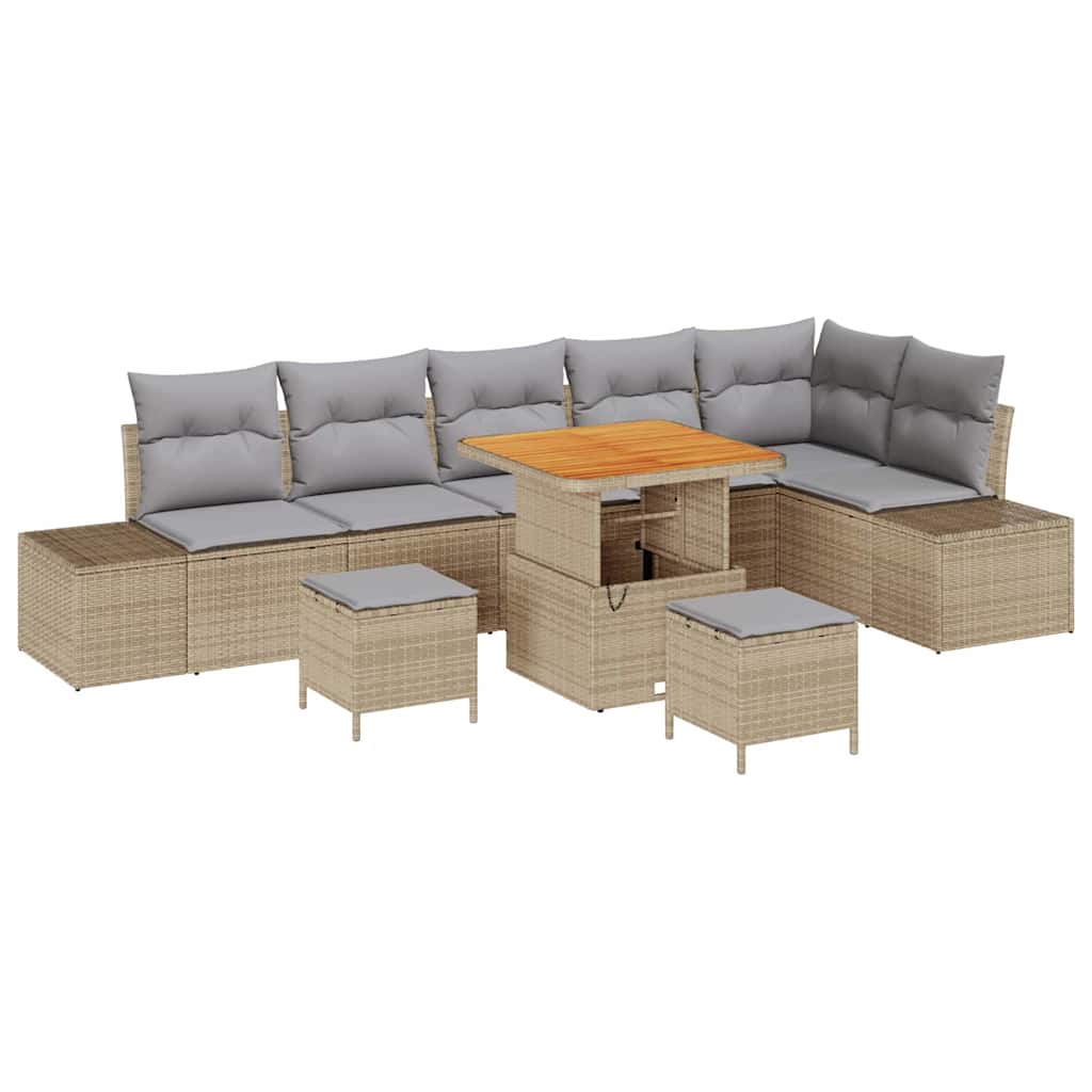 Conjunto de Sofá de Jardim 9 pcs Bege Rattan Sintético