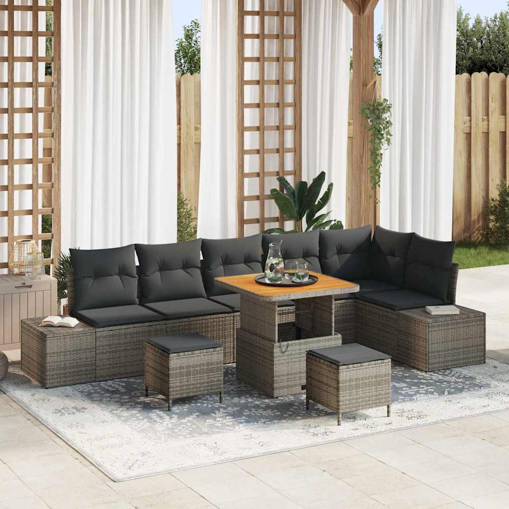 Conjunto de Sofá de Jardim 9 pcs Cinzeto Rattan Sintético