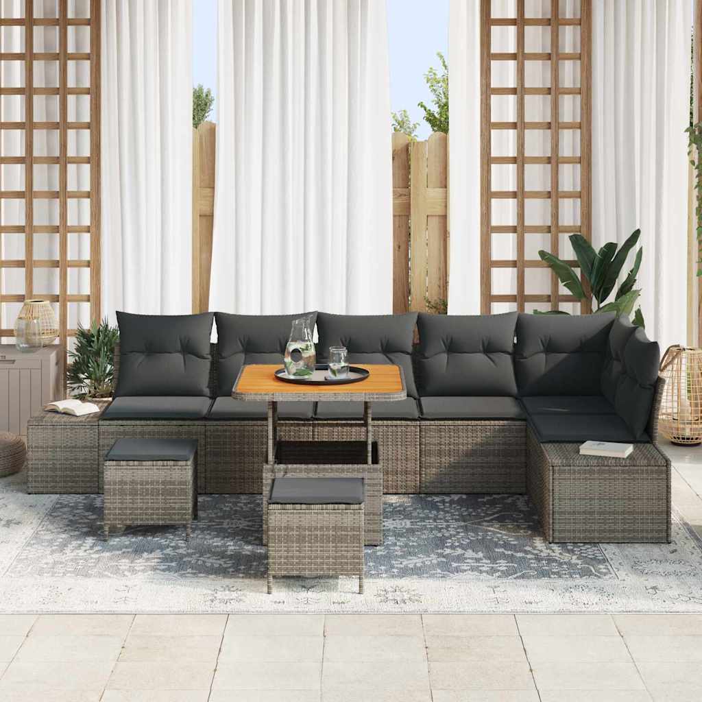 Conjunto de Sofá de Jardim 9 pcs Cinzeto Rattan Sintético