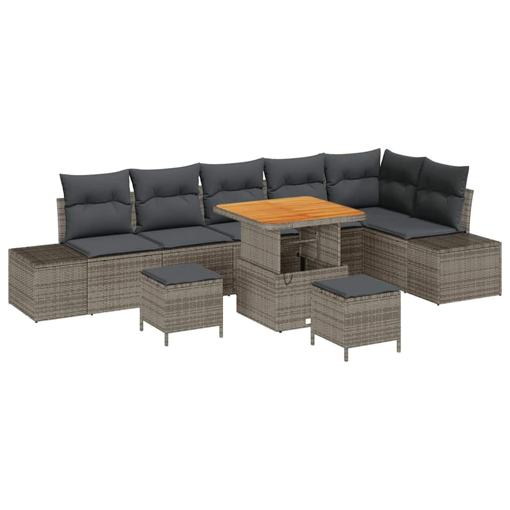 Conjunto de Sofá de Jardim 9 pcs Cinzeto Rattan Sintético