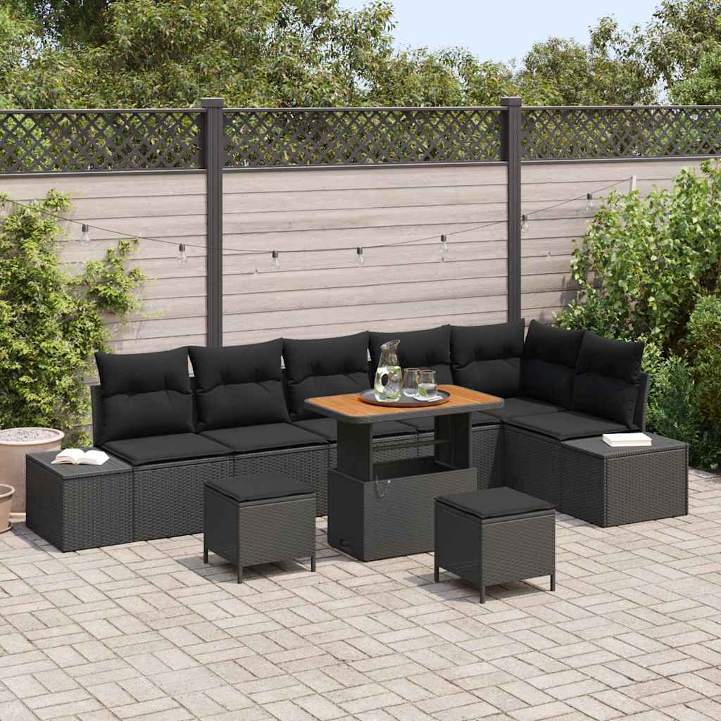 Conjunto de Sofá de Jardim 9 pcs Preto Rattan Sintético