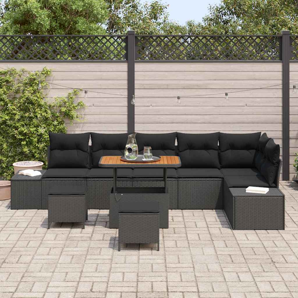 Conjunto de Sofá de Jardim 9 pcs Preto Rattan Sintético