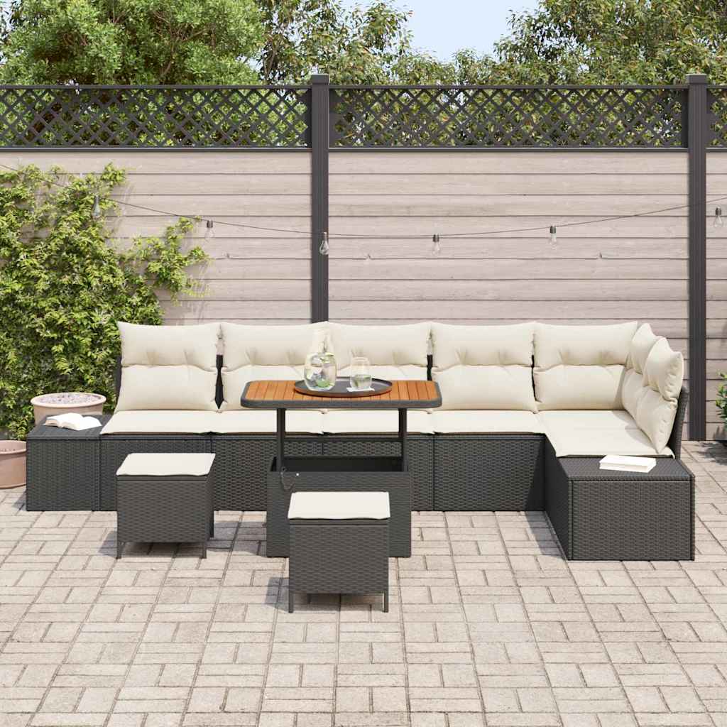 Conjunto de Sofá de Jardim 9 pcs Preto Rattan Sintético