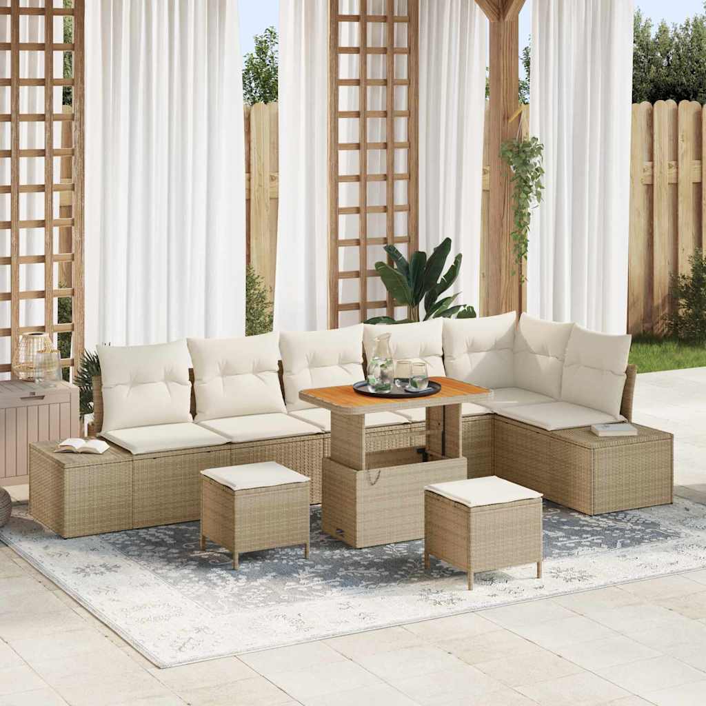 Conjunto de Sofá de Jardim 9 pcs Bege Rattan Sintético