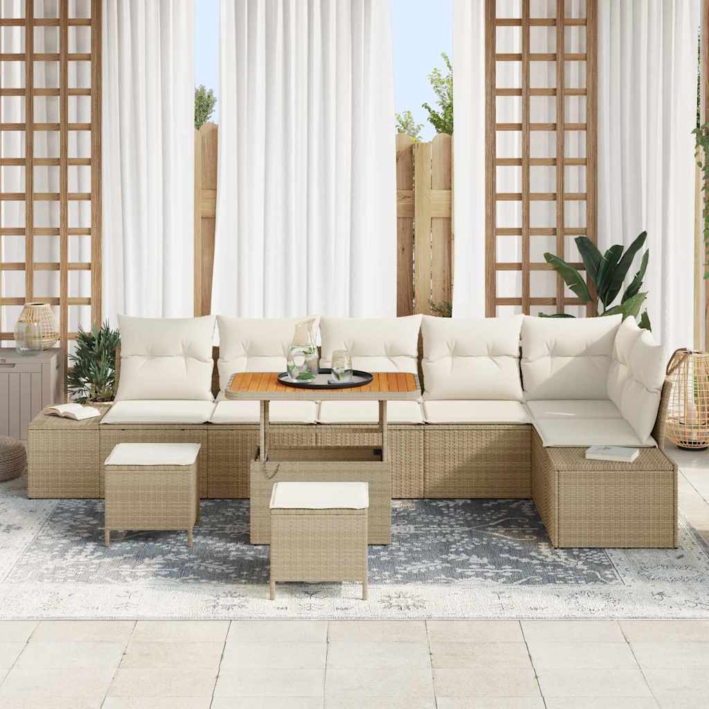 Conjunto de Sofá de Jardim 9 pcs Bege Rattan Sintético