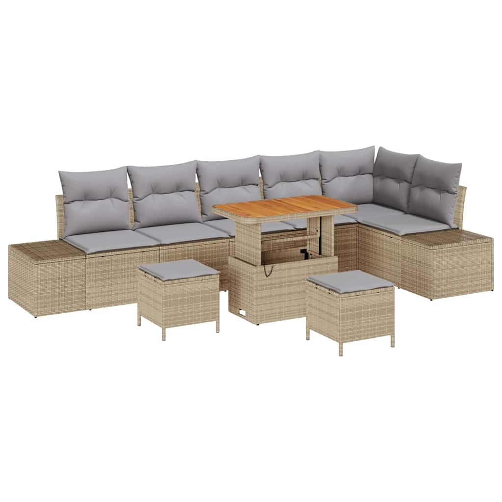 Conjunto de Sofá de Jardim 9 pcs Bege Rattan Sintético