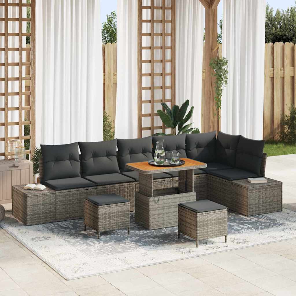 Conjunto de Sofá de Jardim 9 pcs Cinzeto Rattan Sintético