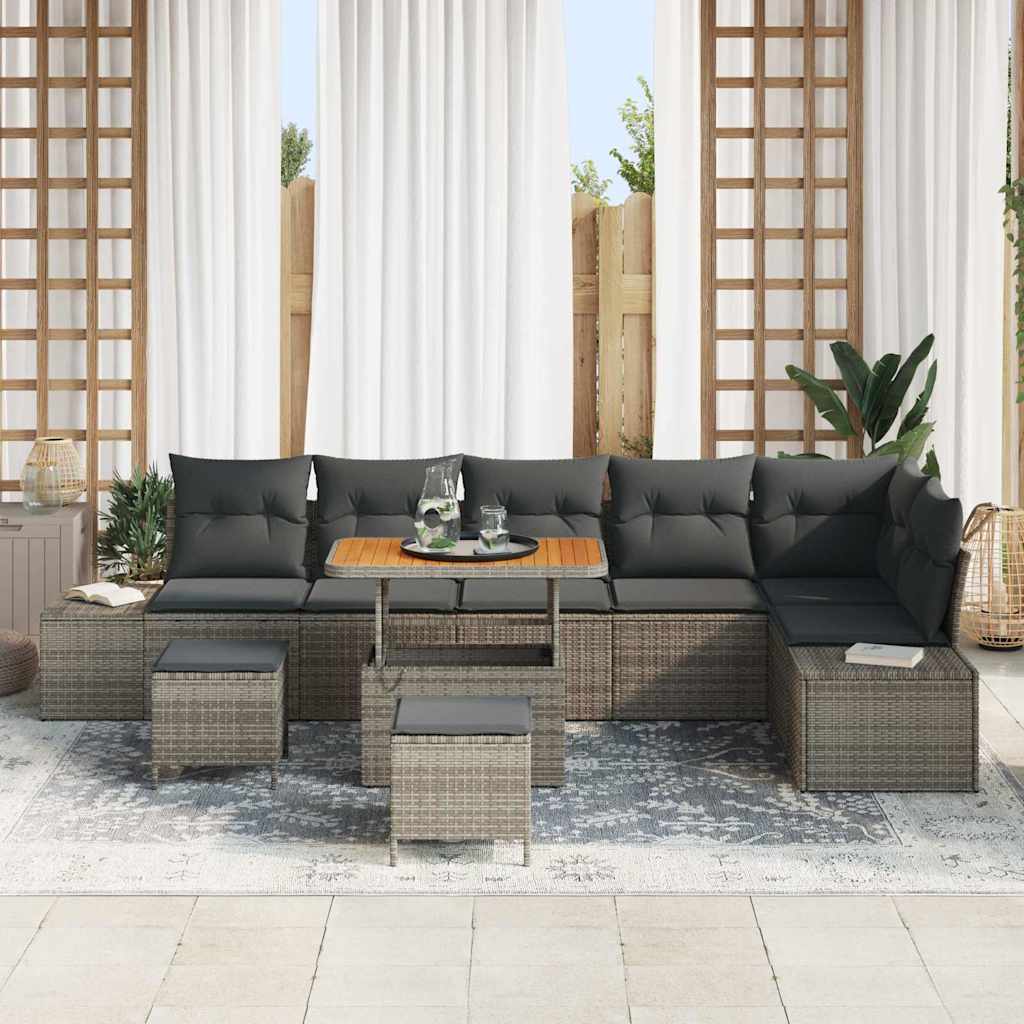 Conjunto de Sofá de Jardim 9 pcs Cinzeto Rattan Sintético