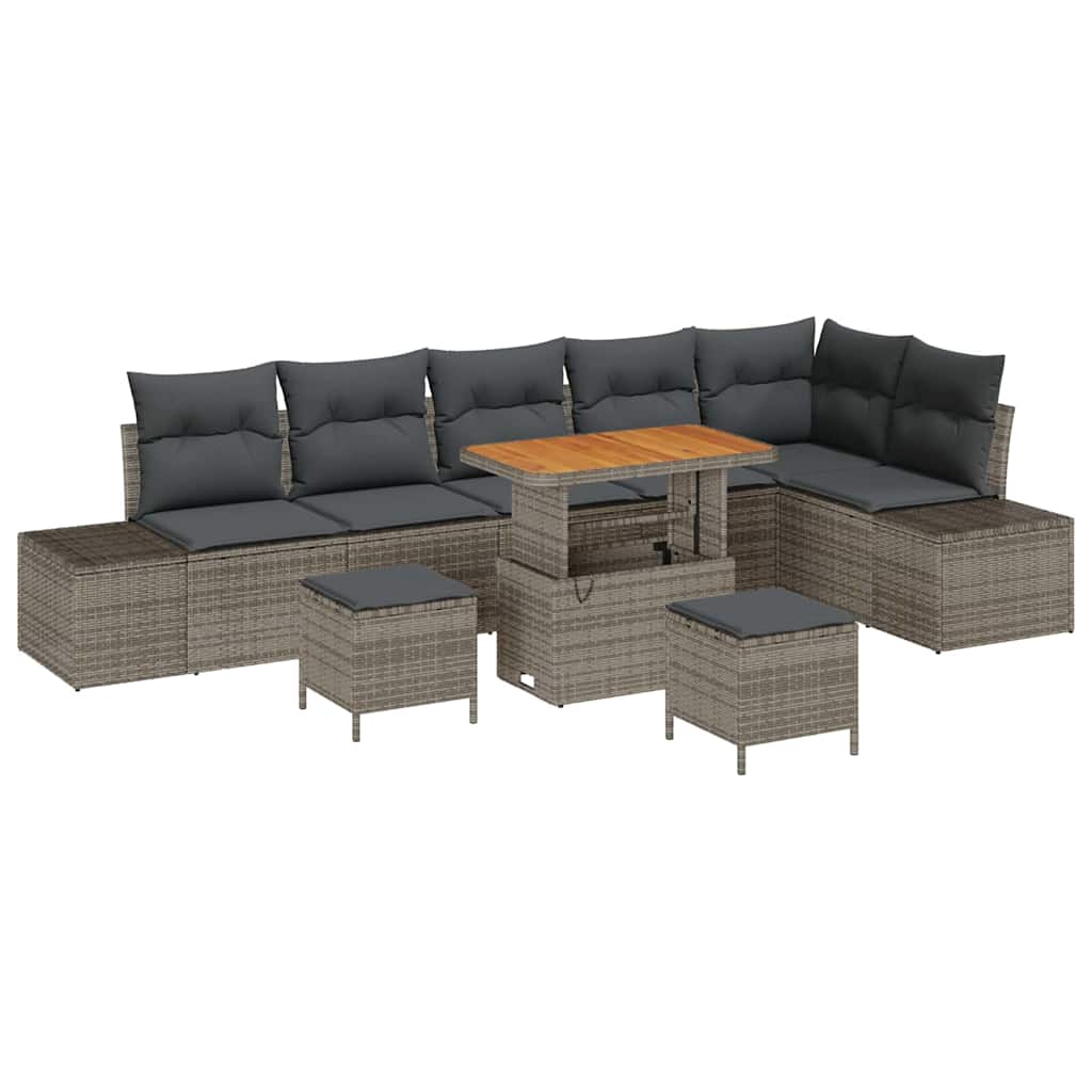 Conjunto de Sofá de Jardim 9 pcs Cinzeto Rattan Sintético