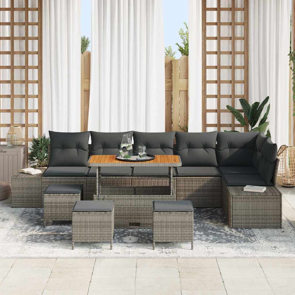 Conjunto de Sofá de Jardim 10 pcs Cinzeto Rattan Sintético