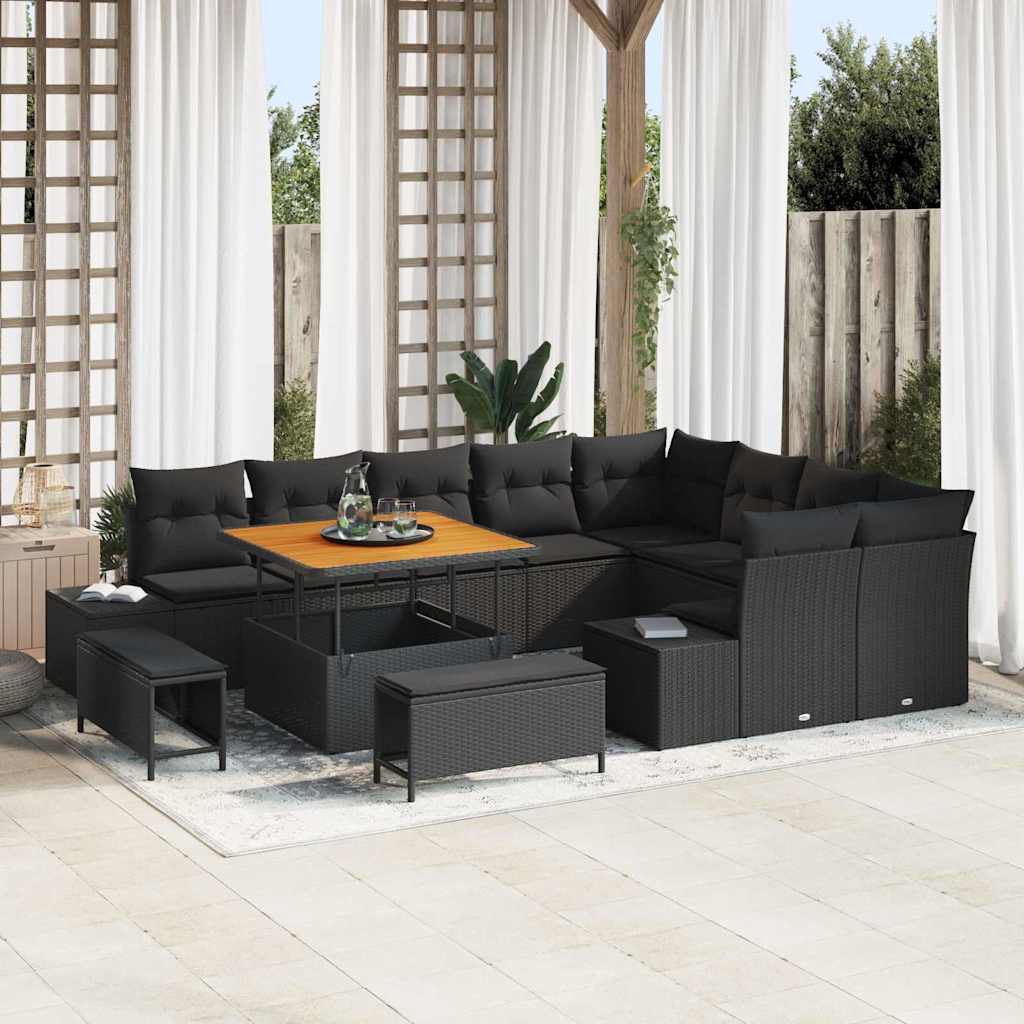Conjunto de Sofá de Jardim 12 pcs Preto Rattan Sintético