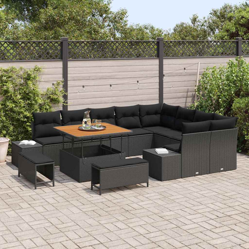 Conjunto de Sofá de Jardim 12 pcs Preto Rattan Sintético