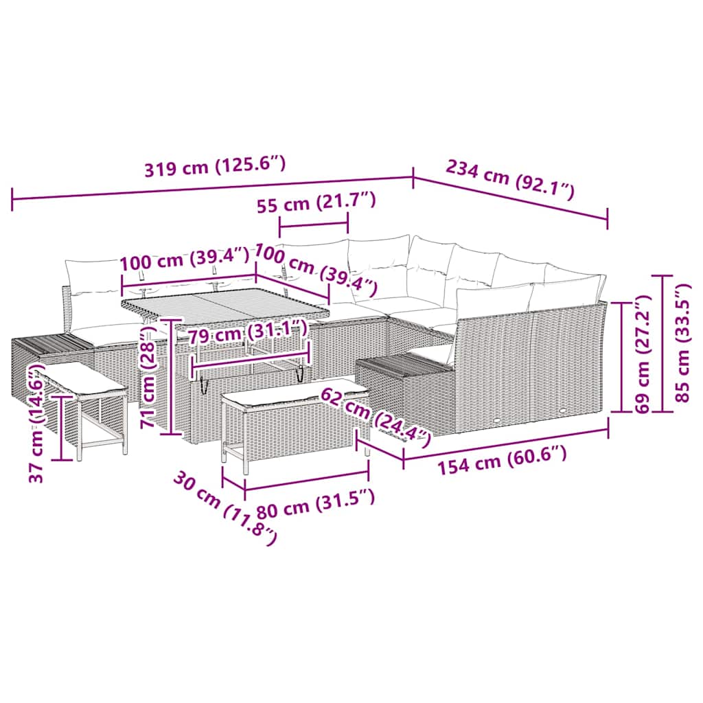 Conjunto de Sofá de Jardim 12 pcs Preto Rattan Sintético