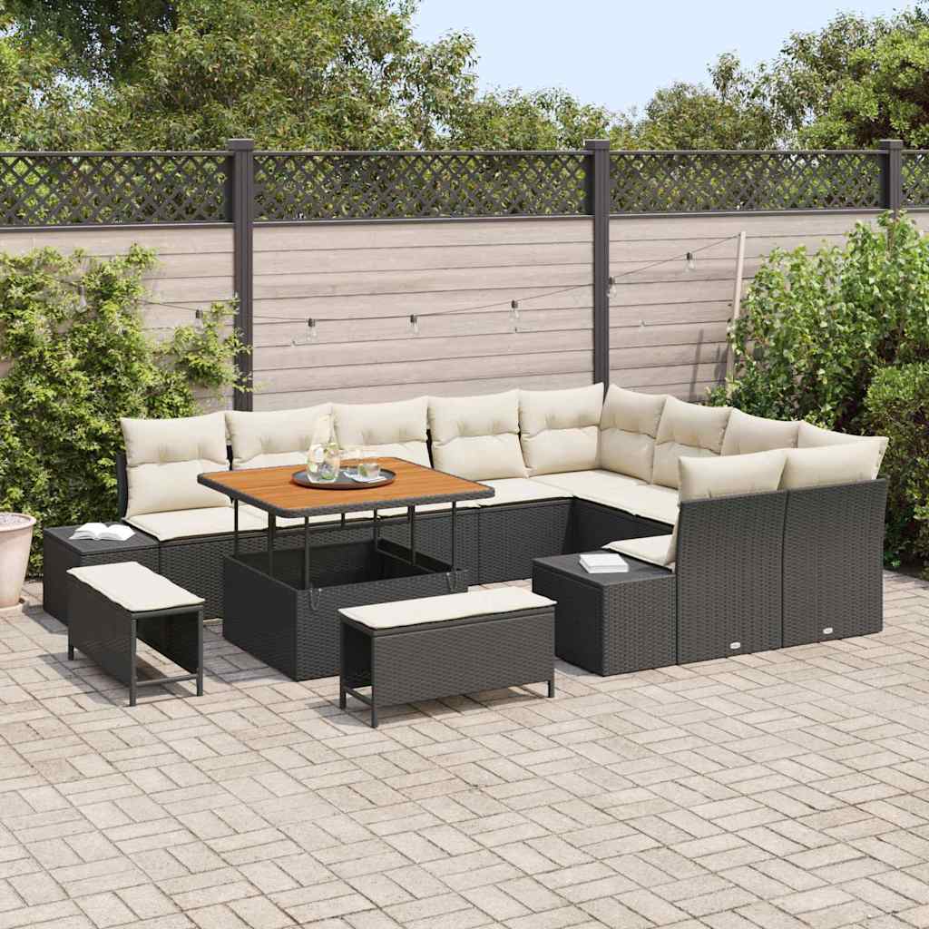 Conjunto de Sofá de Jardim 12 pcs Preto Rattan Sintético