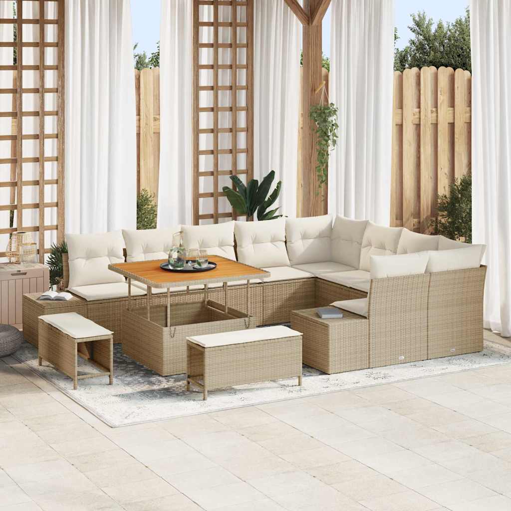 Conjunto de Sofá de Jardim 12 pcs Bege Rattan Sintético